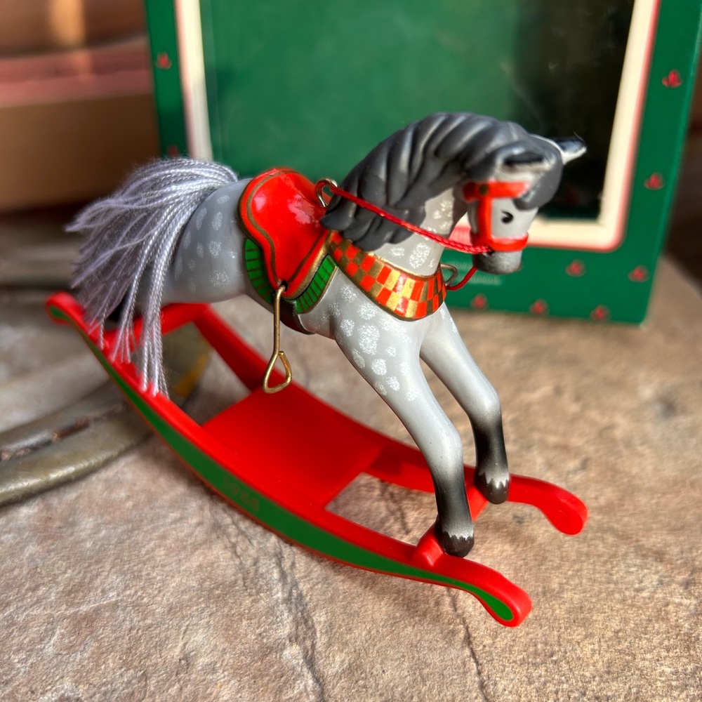 Hallmark Rocking Horse Keepsake Ornament - RARE Vintage Red and Green New in Box